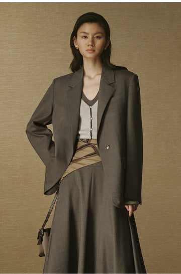 Summer Wool Single-Breasted Blazer - Deep Brown