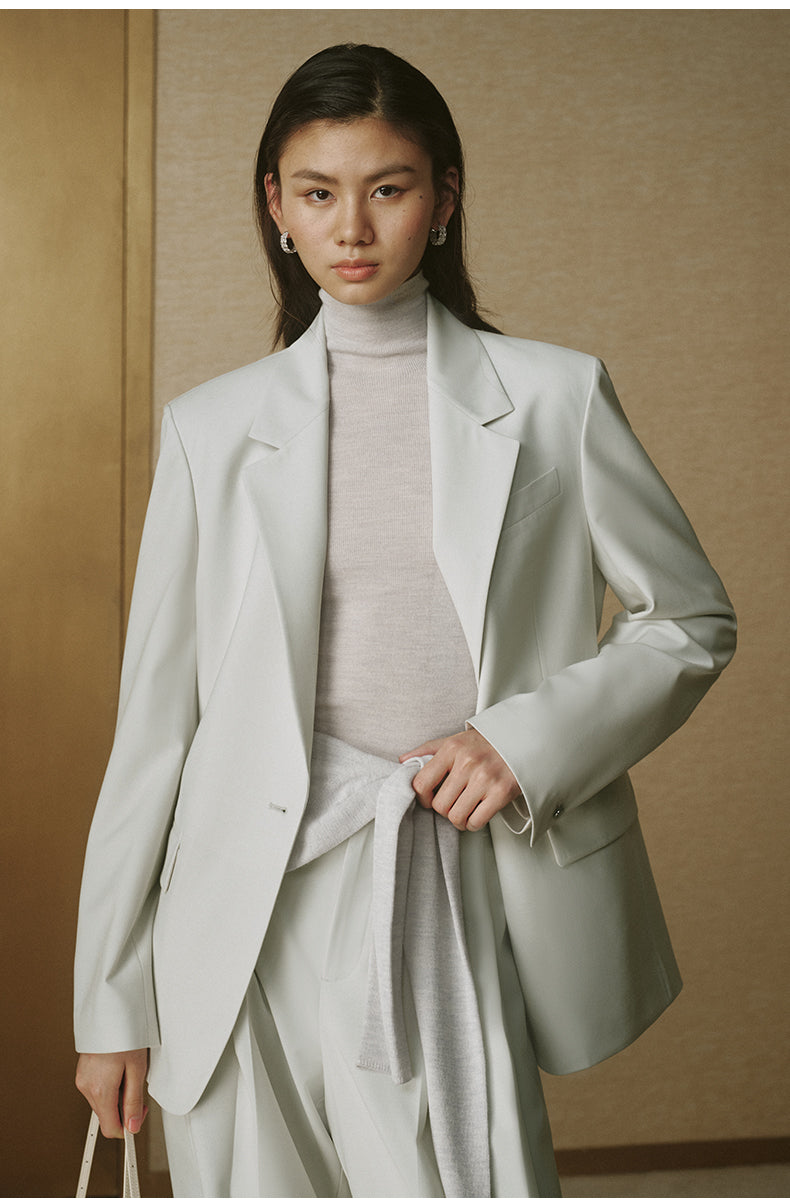 Summer Wool Single-Breasted Blazer - Light Green