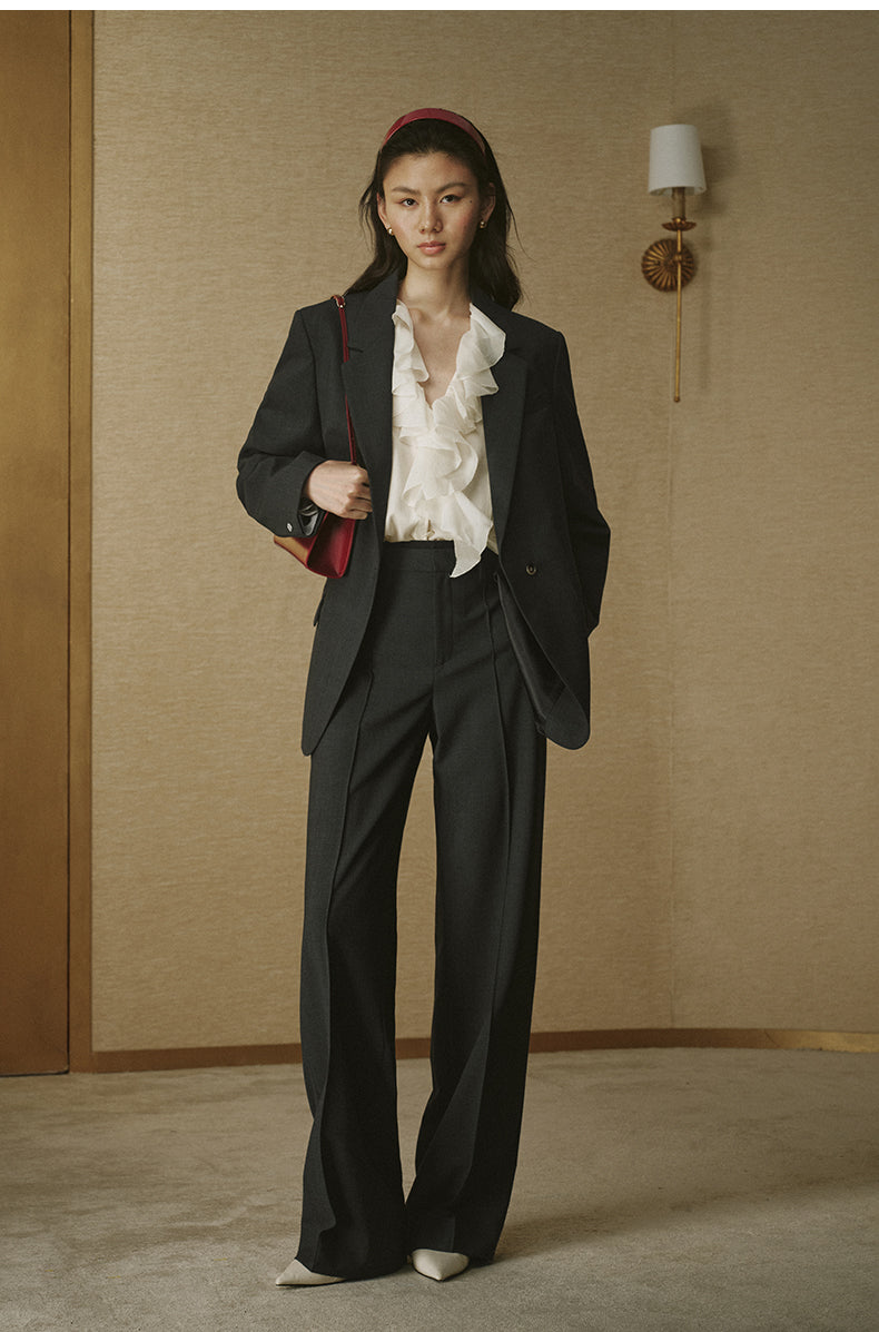Summer Wool Single-Breasted Blazer - Night Grey