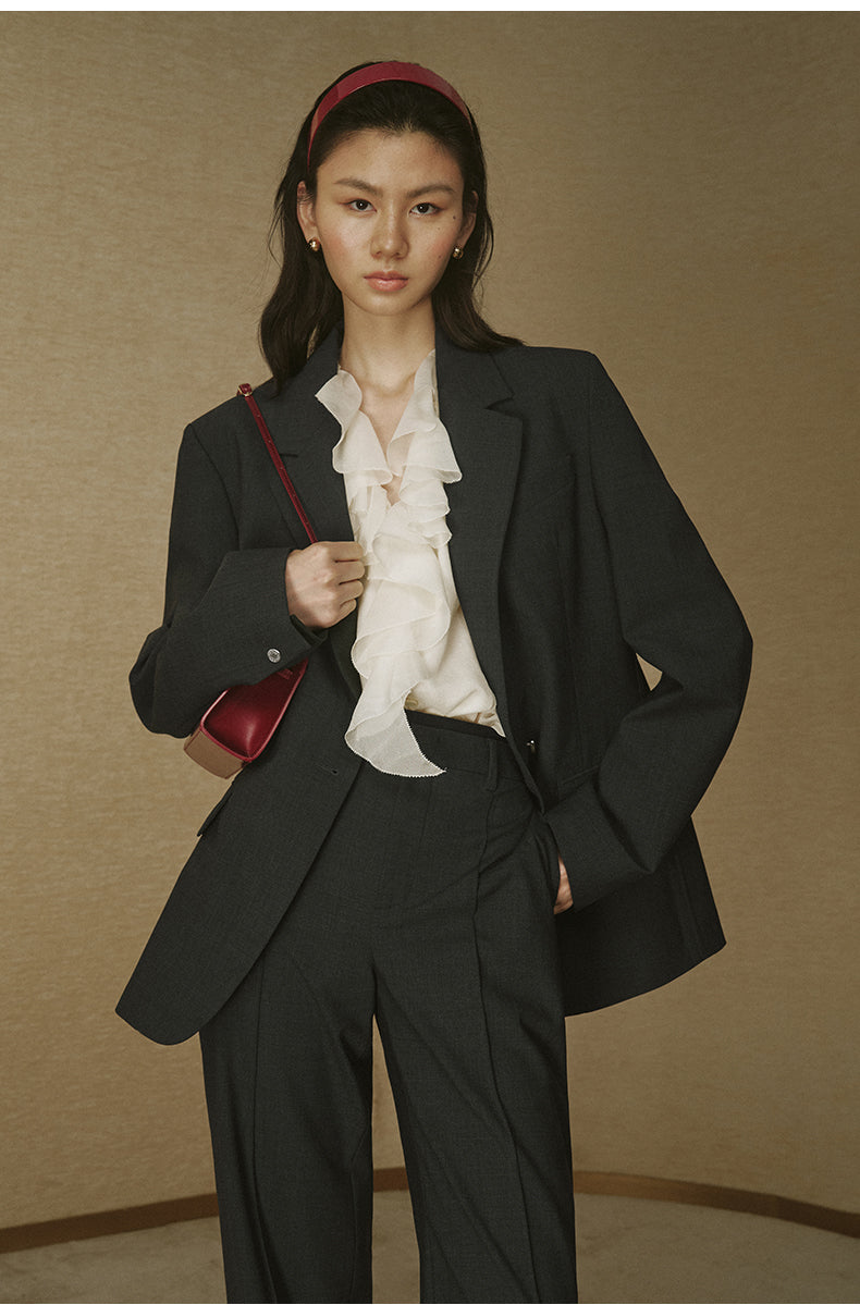 Summer Wool Single-Breasted Blazer - Night Grey