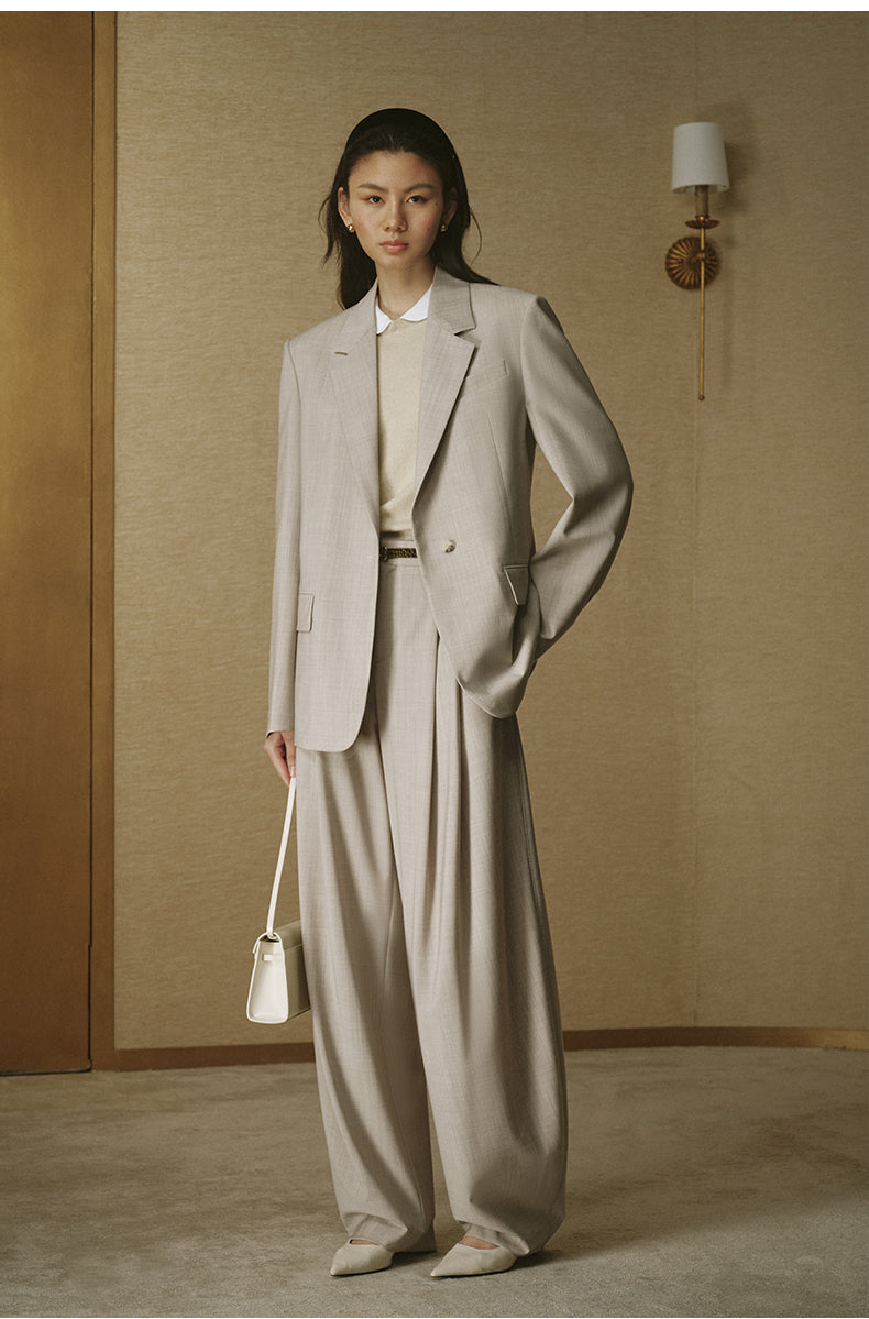 Summer Wool Single-Breasted Blazer - Oat Beige