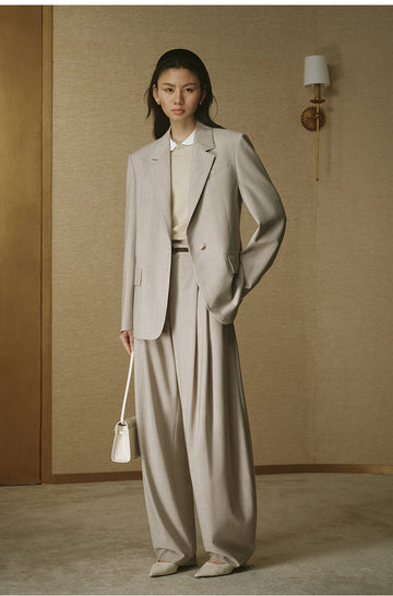 Summer Wool Single-Breasted Blazer - Oat Beige