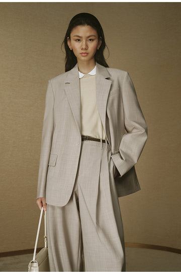 Summer Wool Single-Breasted Blazer - Oat Beige