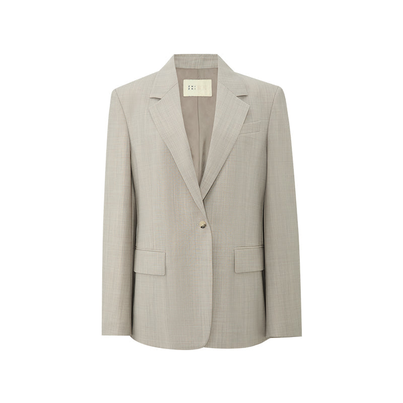Summer Wool Single-Breasted Blazer - Oat Beige