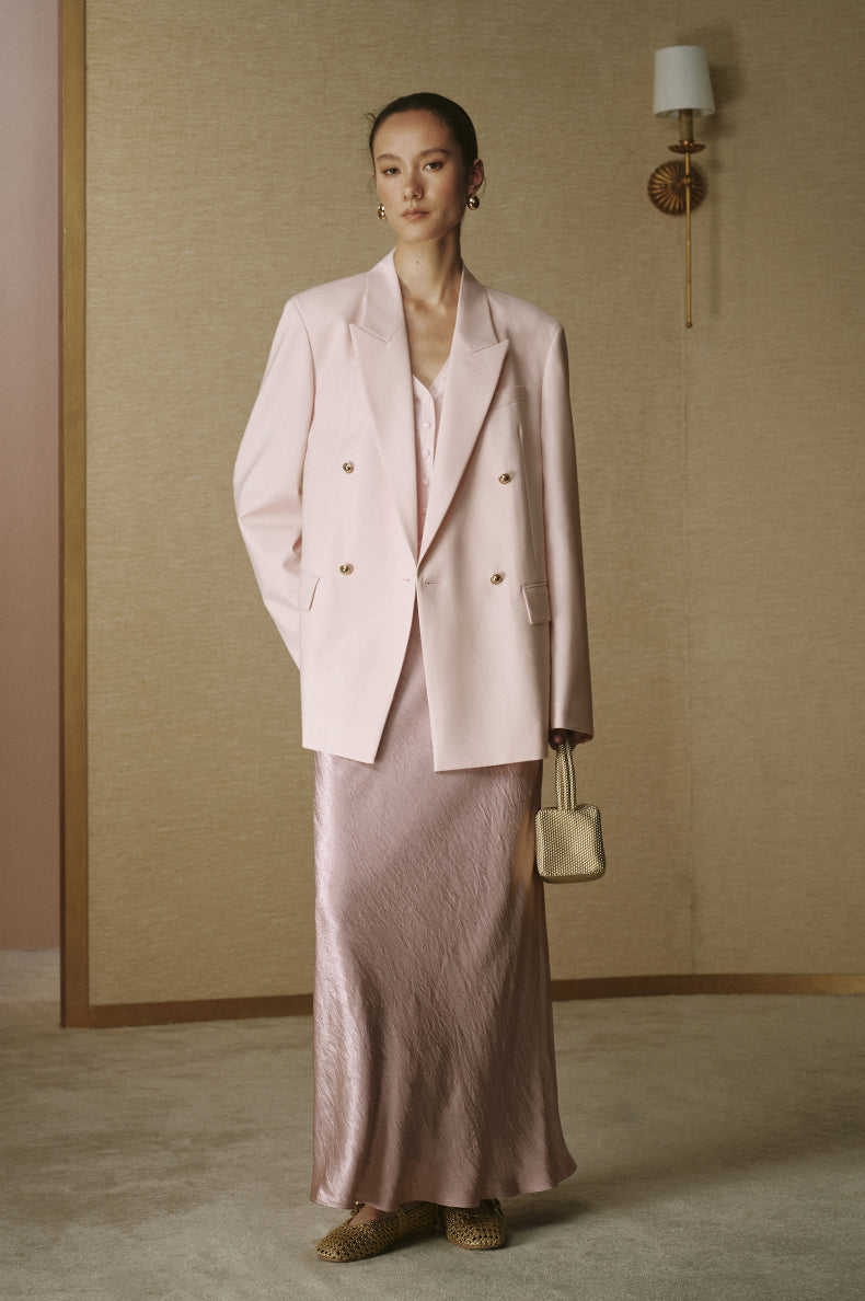 Double-Breasted Peak-Lapel Blazer - Mist Pink