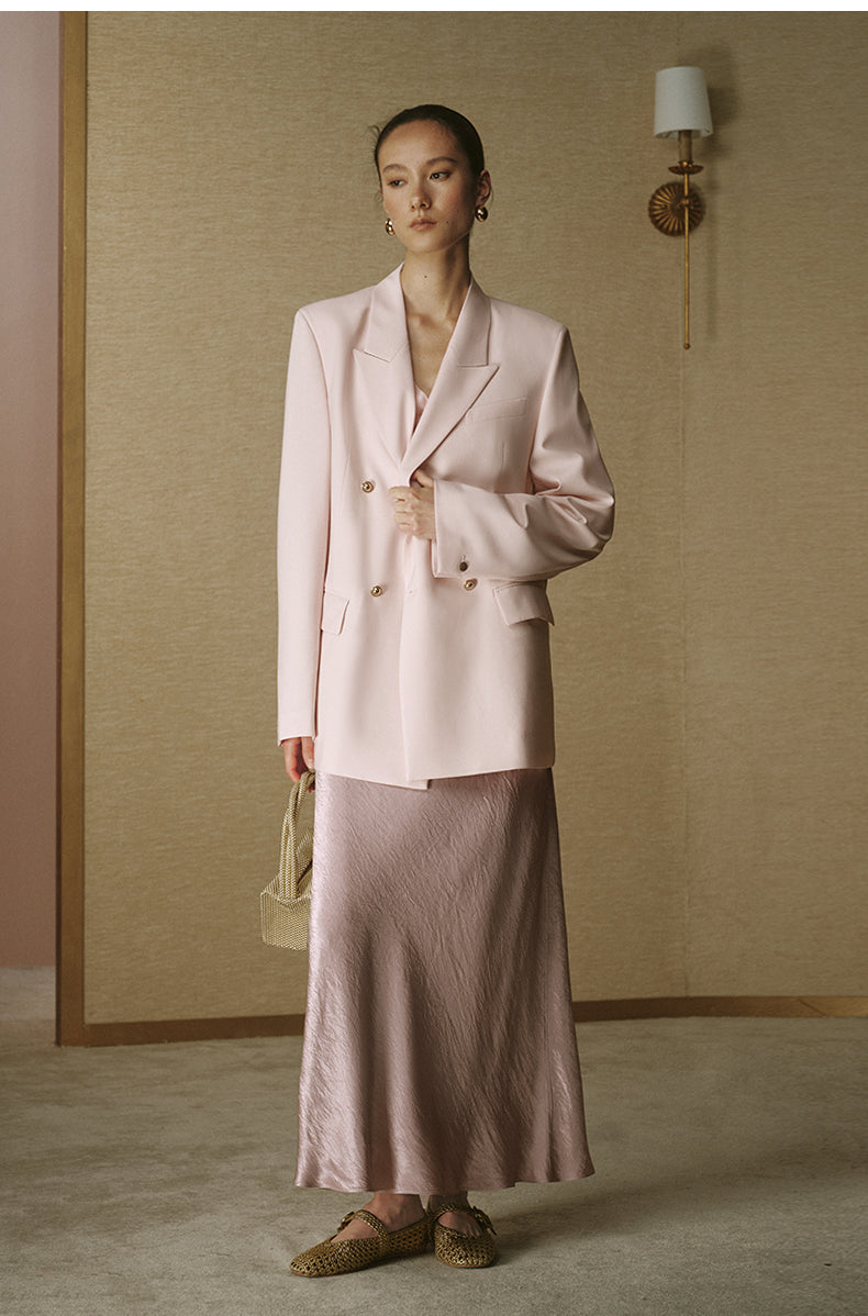 Double-Breasted Peak-Lapel Blazer - Mist Pink