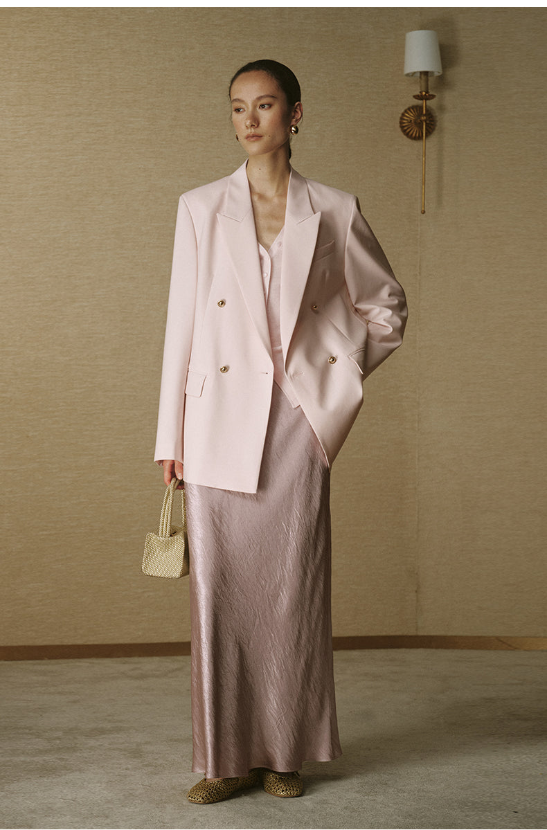 Double-Breasted Peak-Lapel Blazer - Mist Pink