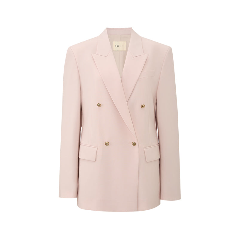 Double-Breasted Peak-Lapel Blazer - Mist Pink