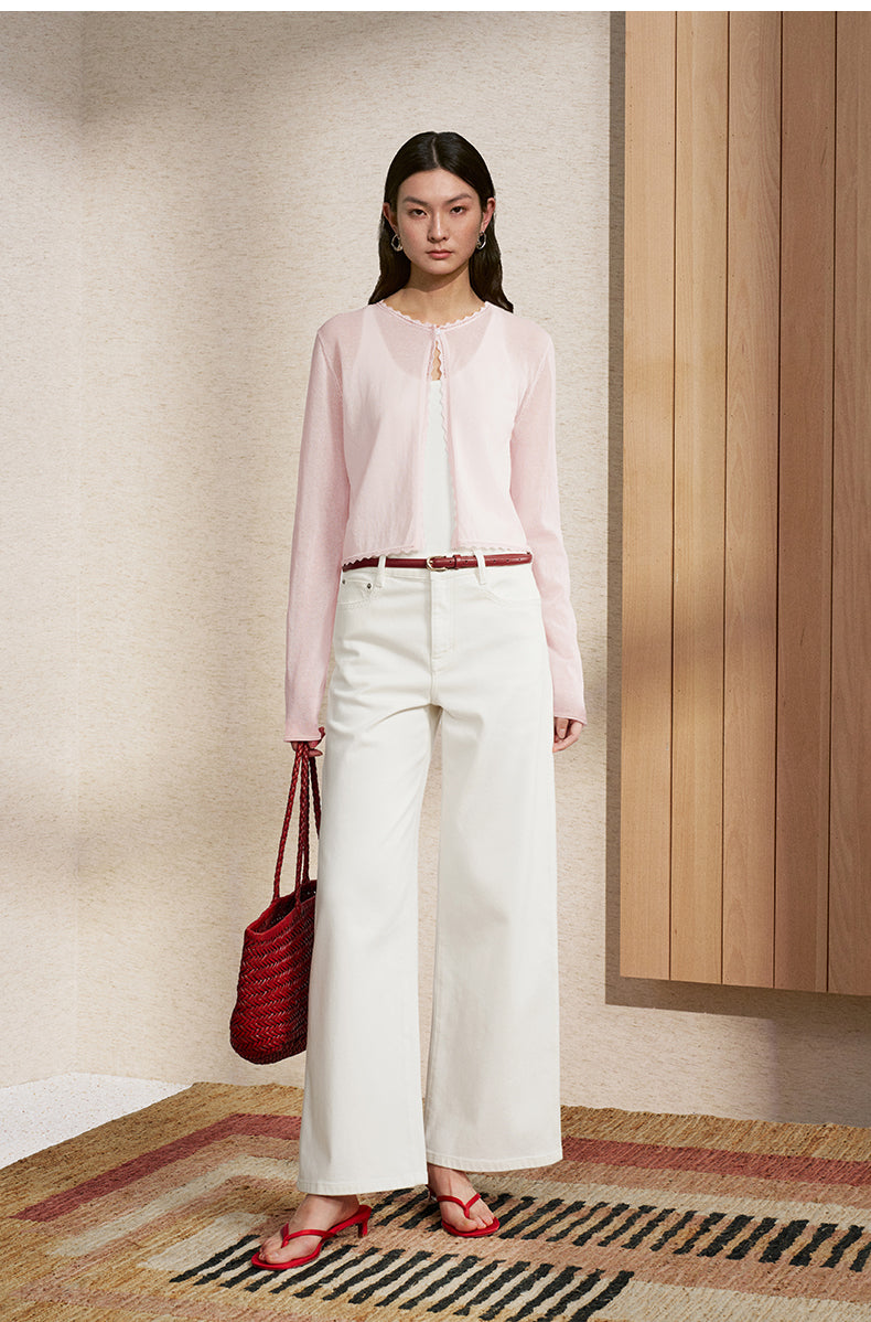 Embroidered White Jeans Ivory White