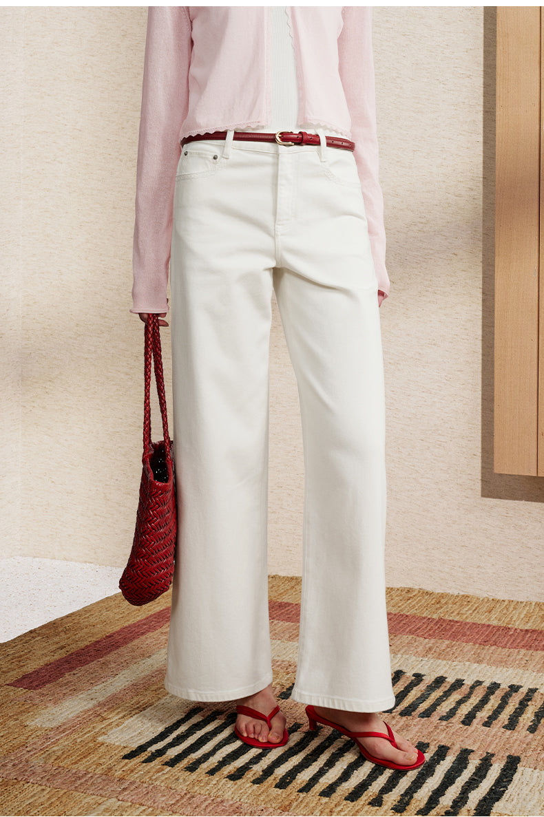 Embroidered White Jeans Ivory White