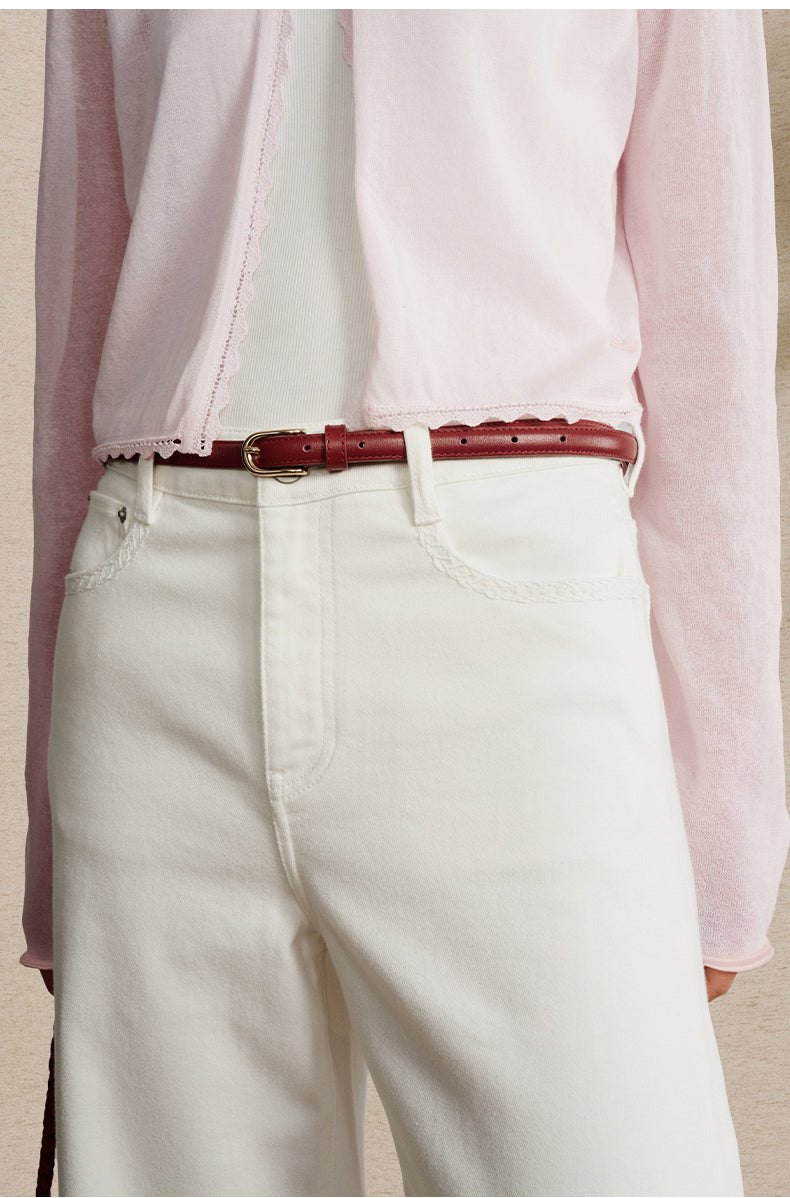 Embroidered White Jeans Ivory White