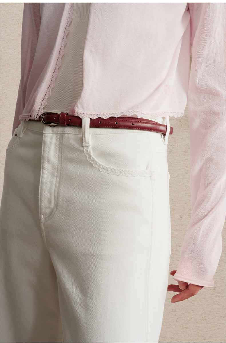 Embroidered White Jeans Ivory White