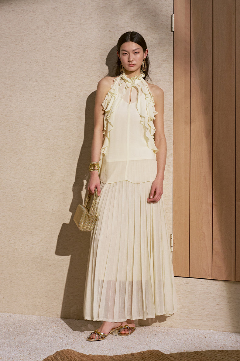 Ruffle Halter Sleeveless Blouse Dew White