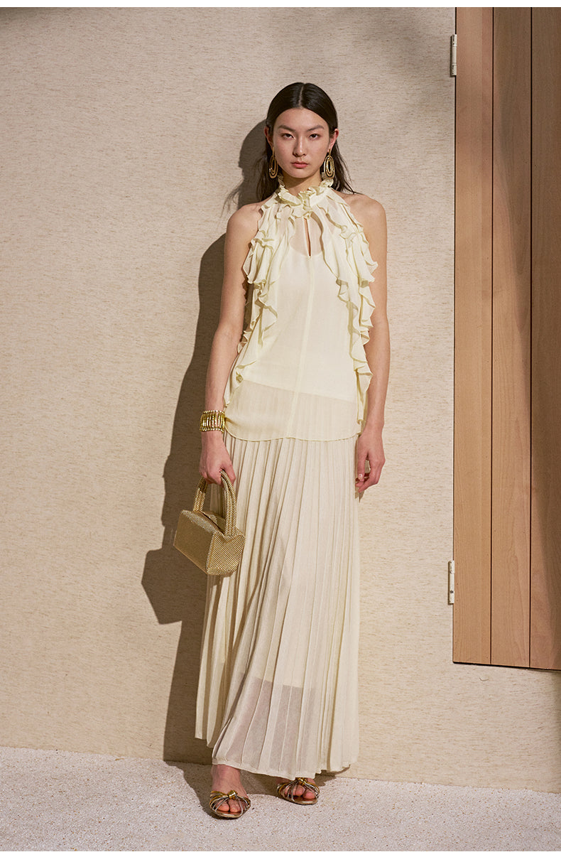 Ruffle Halter Sleeveless Blouse Dew White