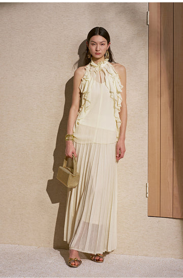 Ruffle Halter Sleeveless Blouse Dew White