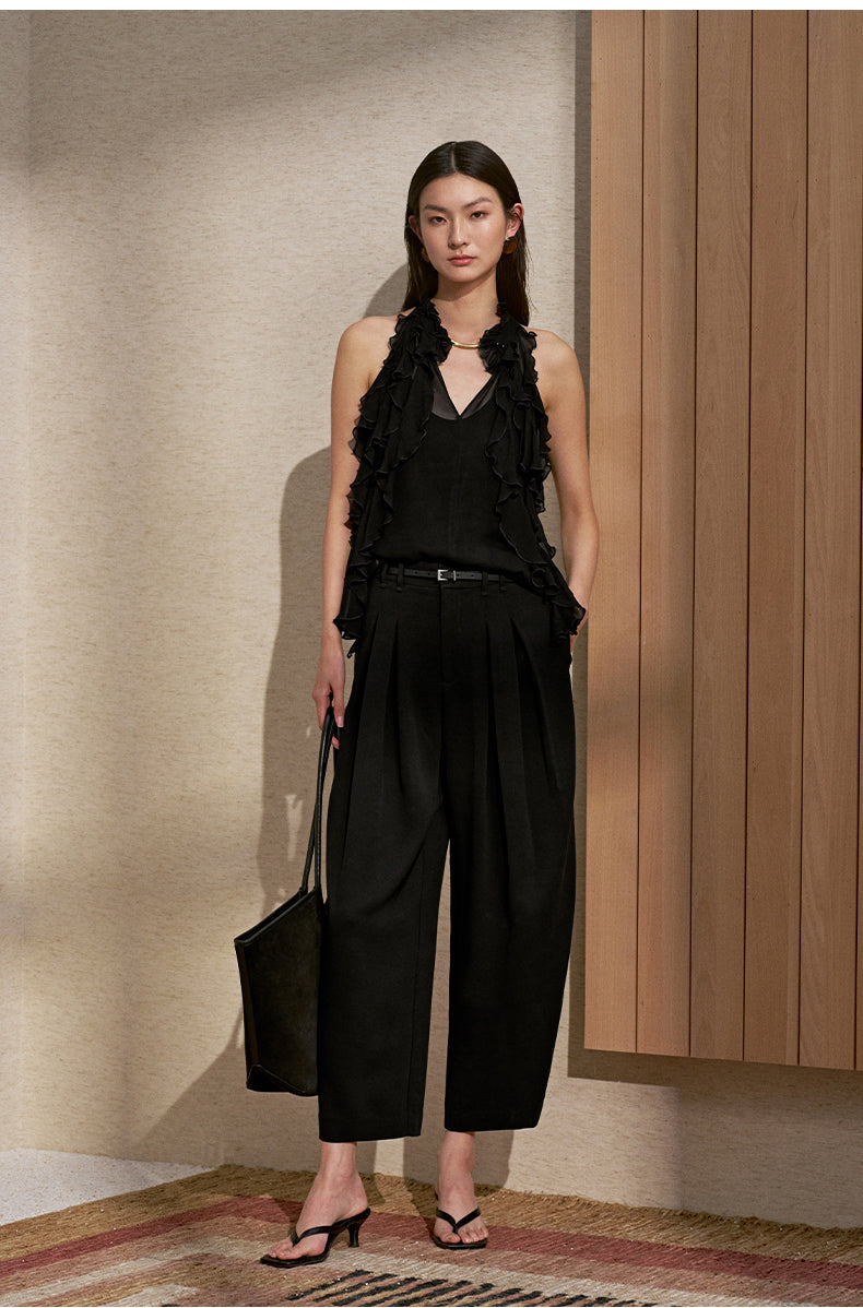 Ruffle Halter Sleeveless Blouse Ink Black