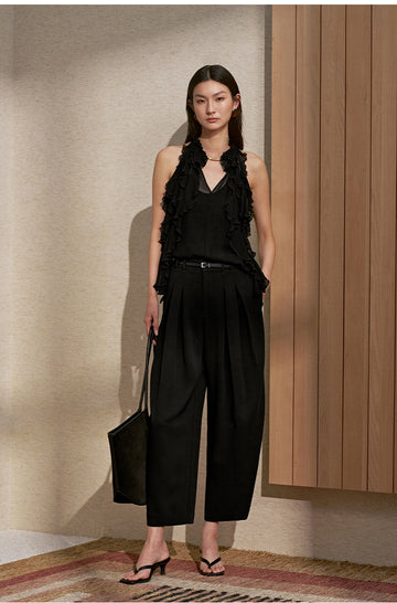 Ruffle Halter Sleeveless Blouse Ink Black