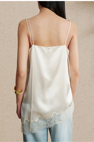 Lace Trim Acetate Cami Pearl White