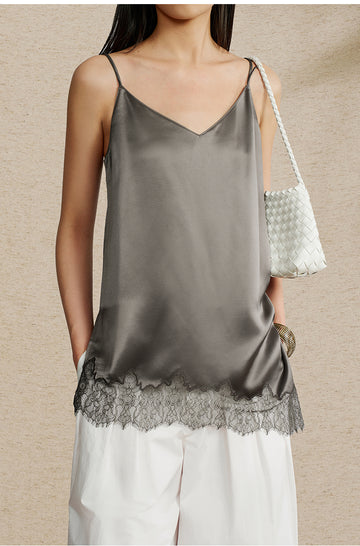 Lace Trim Acetate Cami Goose Grey