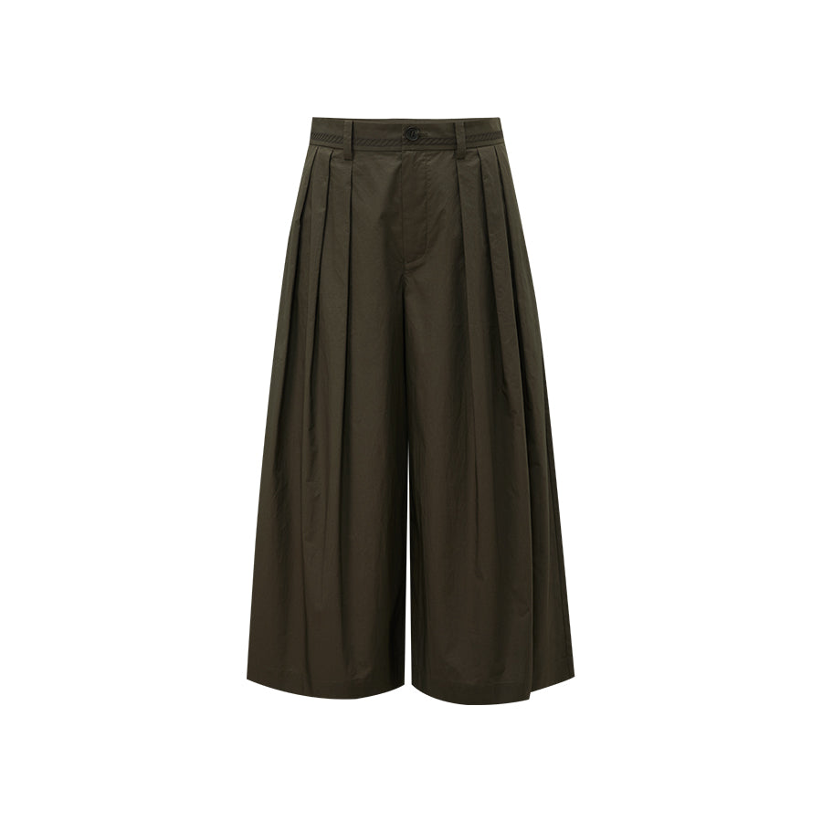 Pleated Cropped Wide Trousers
