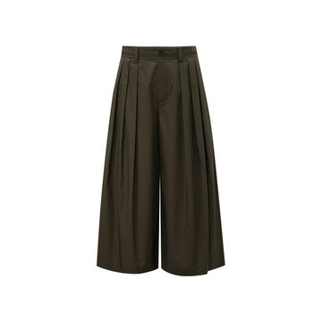 Pleated Cropped Wide Trousers