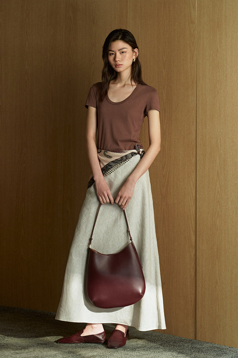 Metallic Linen Bias-Cut Skirt in Luminous Silver, front view