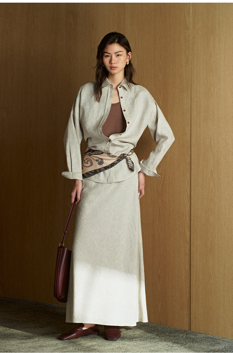 Metallic Linen Bias-Cut Skirt in Luminous Silver, look 6