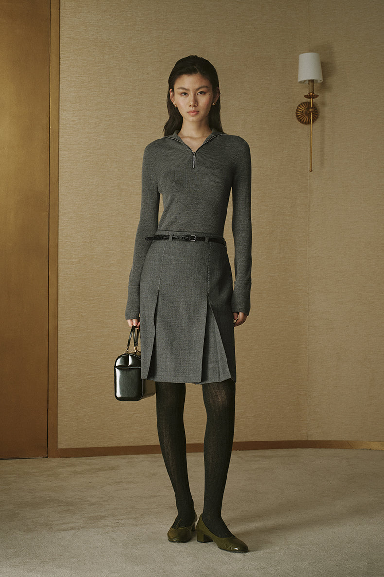 Zip-Collar Wool Knit - Pine Smoke Grey