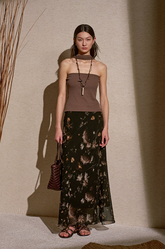 Floral A-Line Maxi Skirt in Black Floral