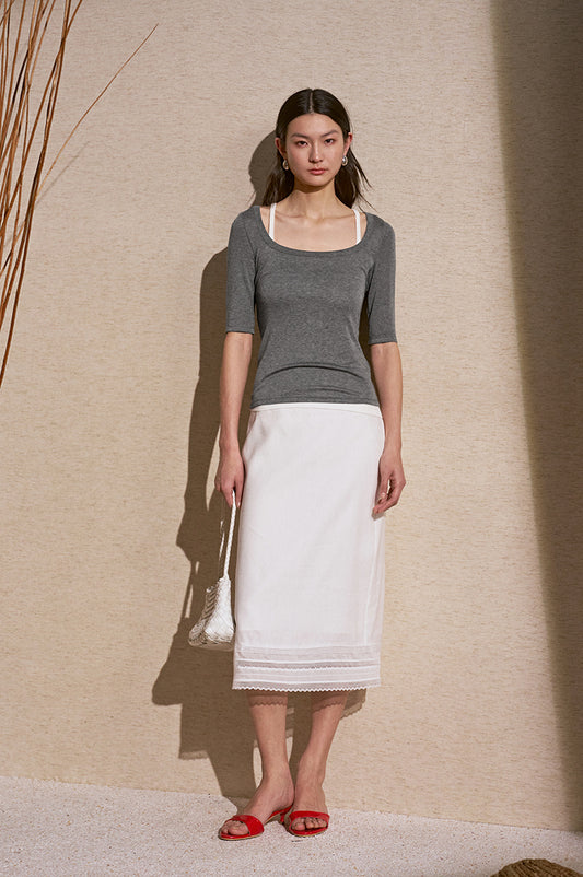Lace Acetate Midi Skirt in Tailored Summer Midi Skirt