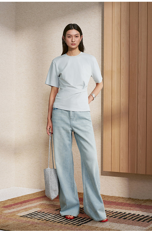 Ribbed Waist Tee in Ice Blue