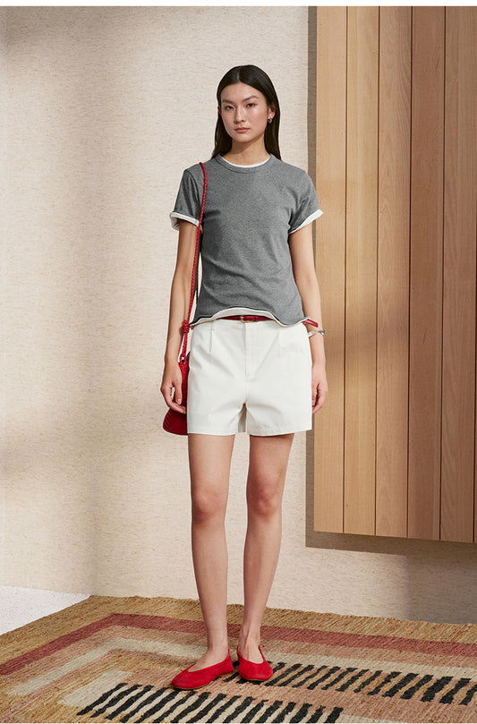 Soft Ribbed Cotton Tee in Mixed Grey