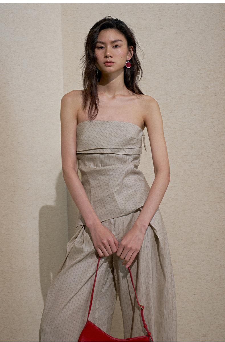 ZZ2FMWDY013 Printed Linen Bandeau Top