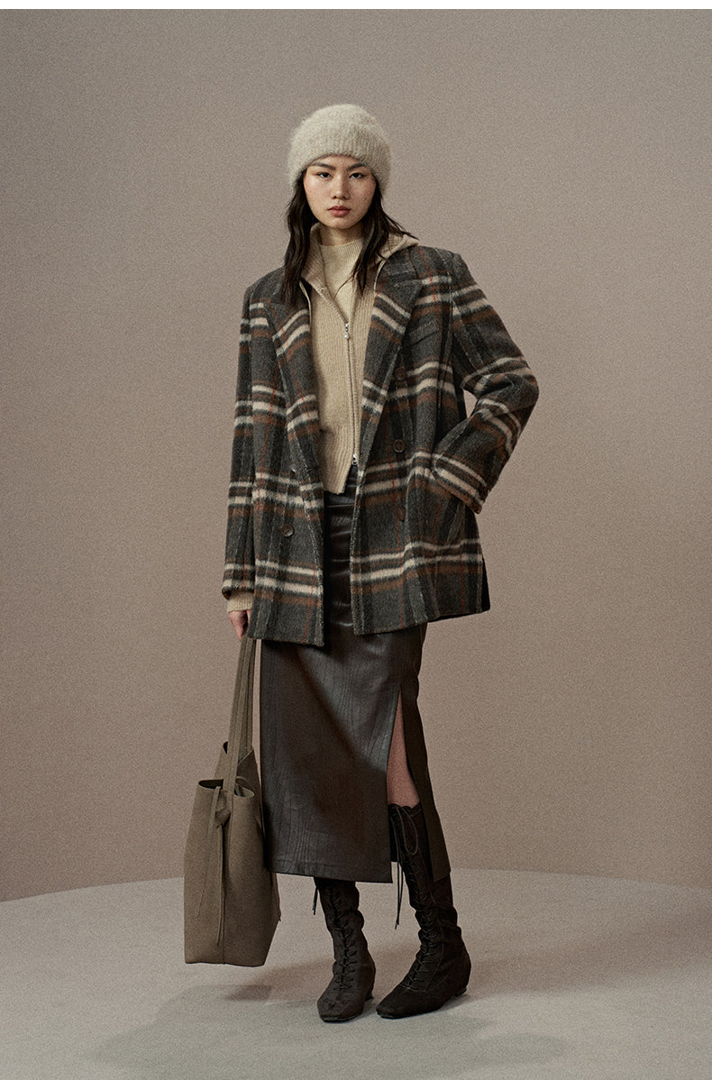 ZZ2EWWWQ147 Checked Double-Face Wool Blazer