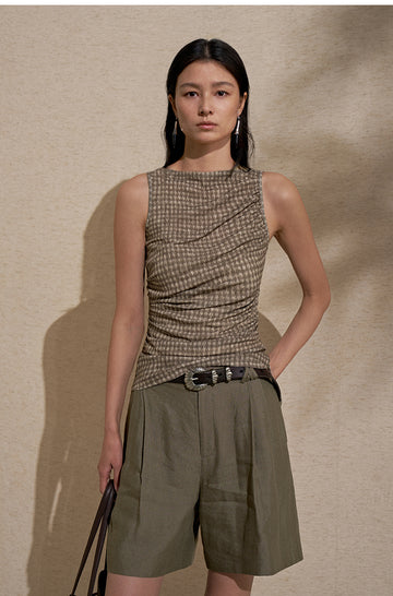 ZHIZHI Straight Neck Moth Yarn Sleeveless Vest