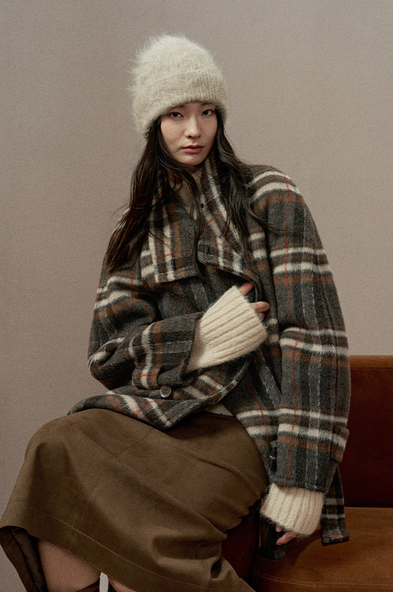 ZZ2EWWW9028 Checked Double-Face Wool Coat