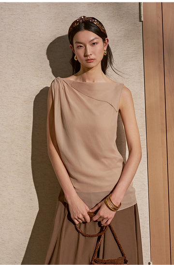 Asymmetric Draped Blouse in Lotus Pink