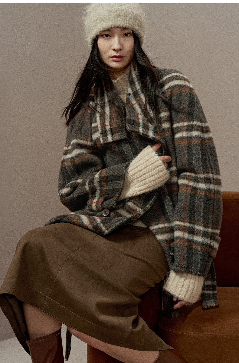 ZZ2EWWW9028 Checked Double-Face Wool Coat
