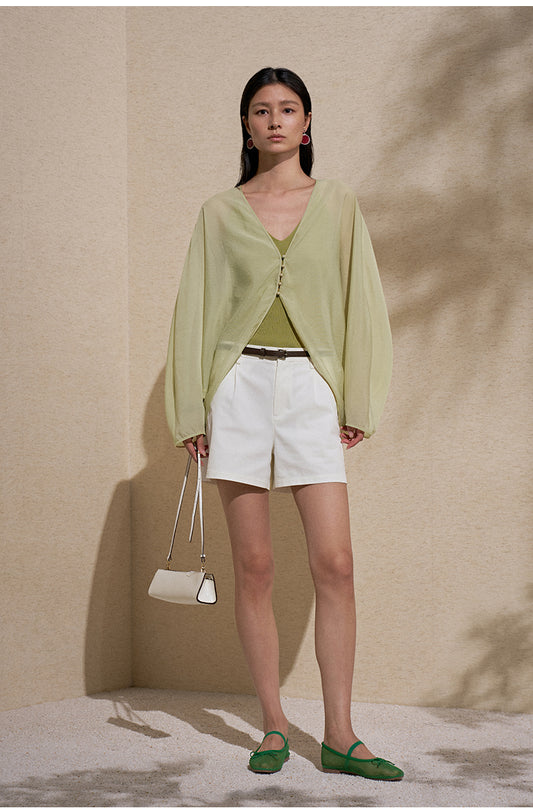 Draped Cupro Cropped Jacket in Pale Aqua Green