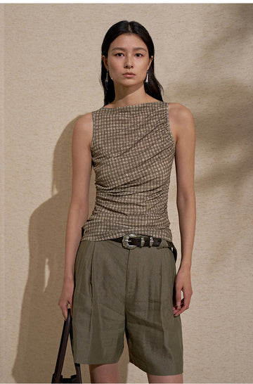 ZHIZHI Straight Neck Moth Yarn Sleeveless Vest