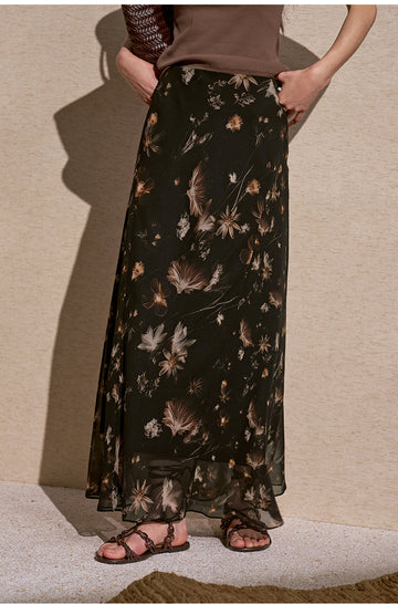 Floral A-Line Maxi Skirt in Black Floral