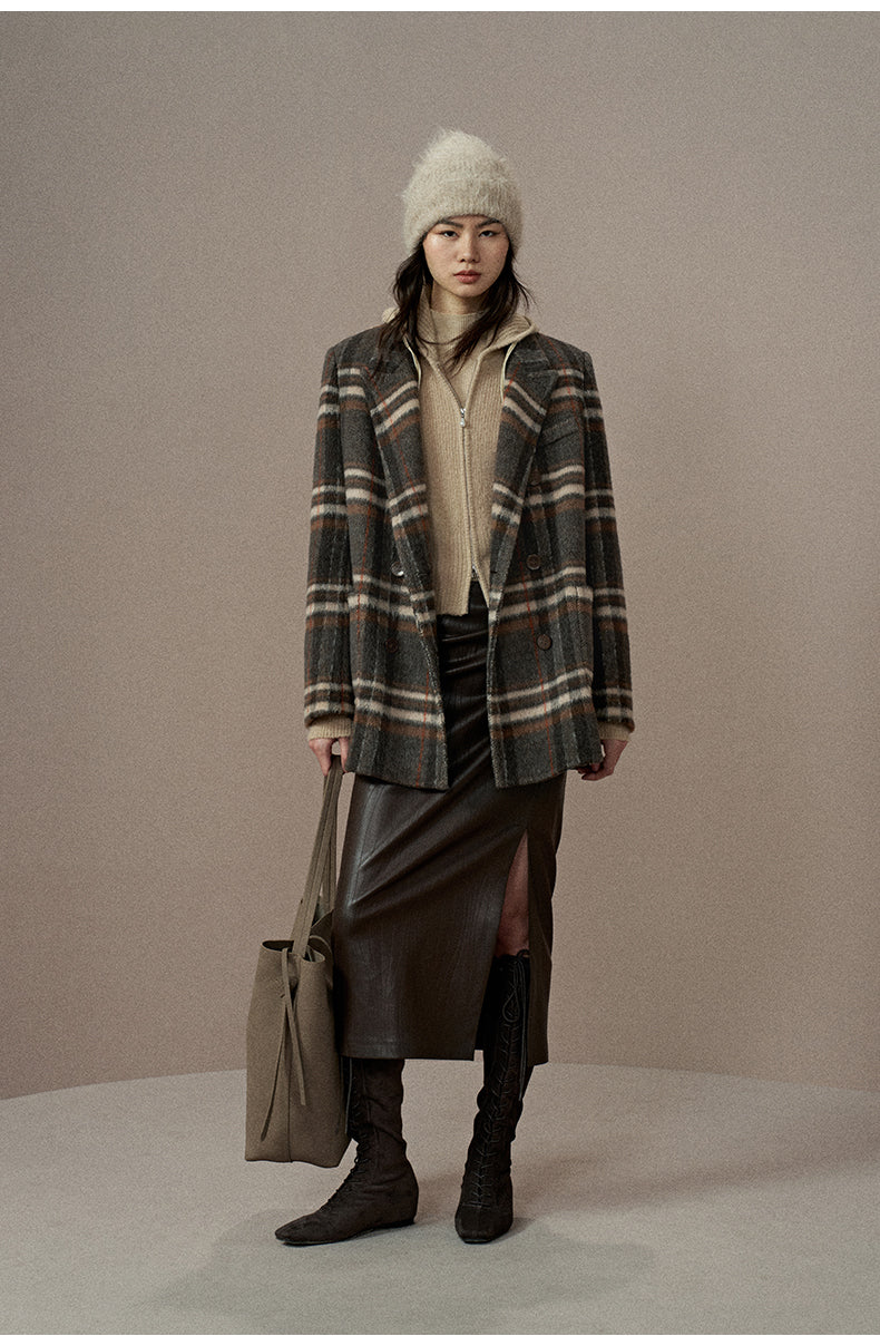 ZZ2EWWWQ147 Checked Double-Face Wool Blazer