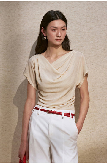 Rhinestone Cowl Neck Tee