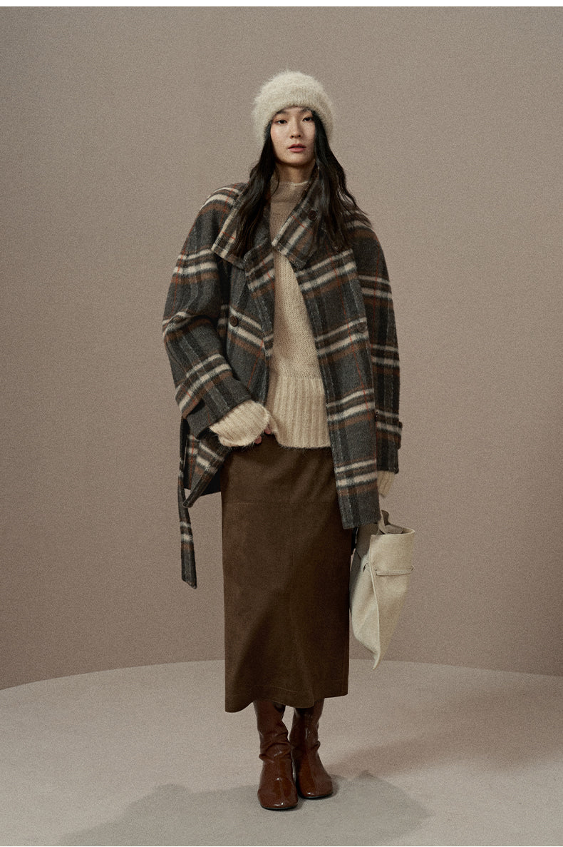 ZZ2EWWW9028 Checked Double-Face Wool Coat