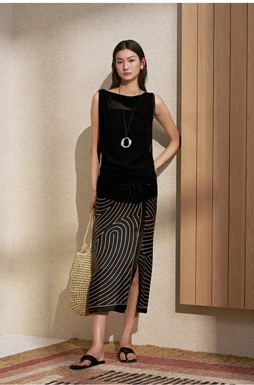 Asymmetric Draped Blouse in Ink Black