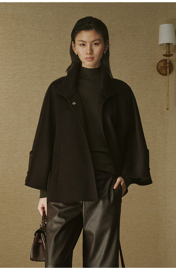 Belted Wool Cape Coat - Ink Black - view 6