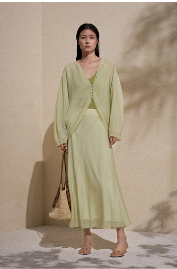 Draped Cupro Cropped Jacket in Pale Aqua Green
