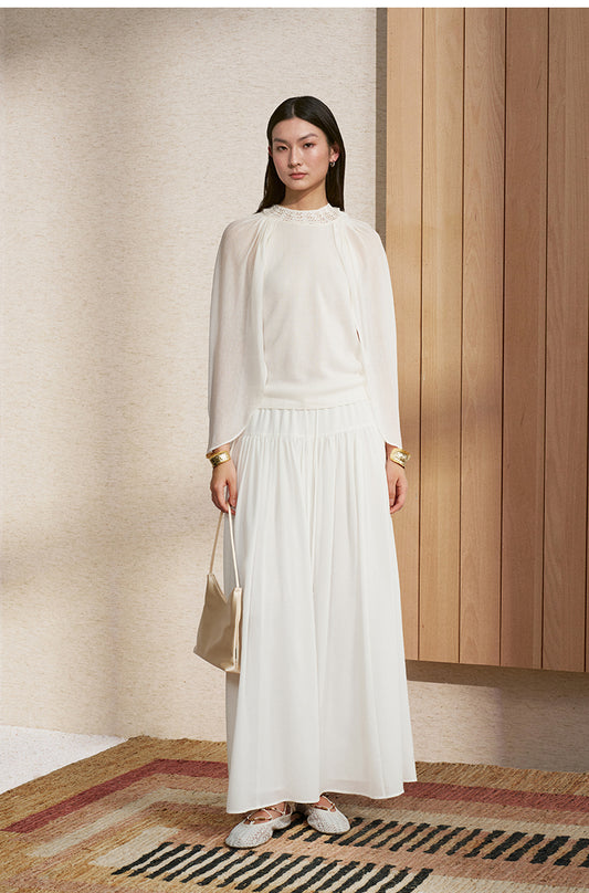 Draped Shoulder Knit Top in Moonlight White