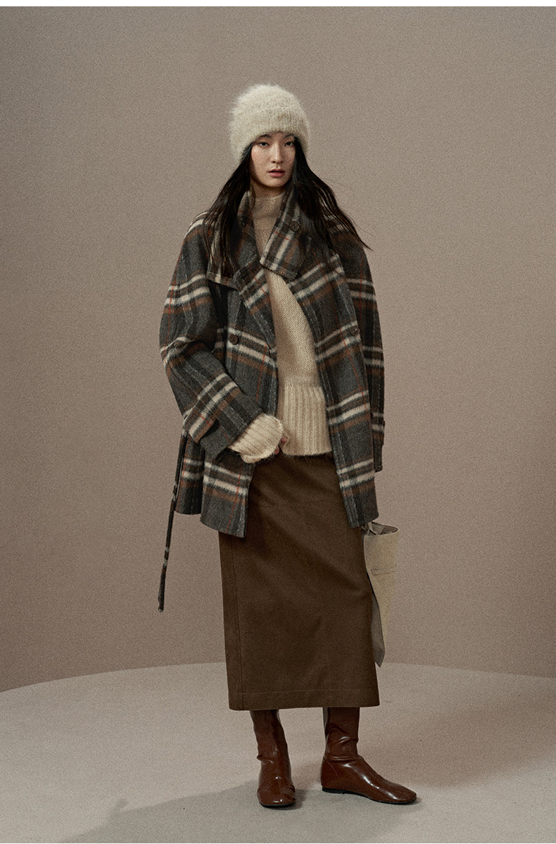 ZZ2EWWW9028 Checked Double-Face Wool Coat