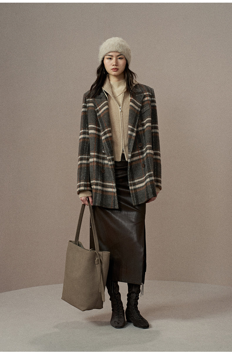 ZZ2EWWWQ147 Checked Double-Face Wool Blazer
